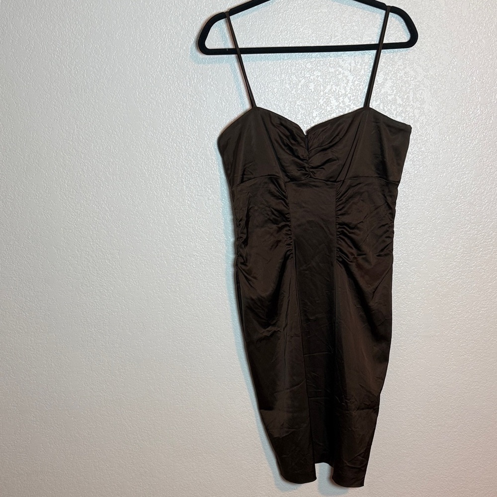 Xscape Chocolate Brown Satin Slip Style Cocktail Dress Size 14 Prom Formal